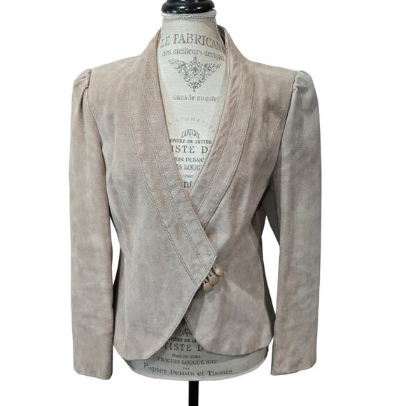 LL Leather Loft Brand Tan 3 Button Up Suede Leather Blazer Jacket Long Sleeve - Picture 1 of 9